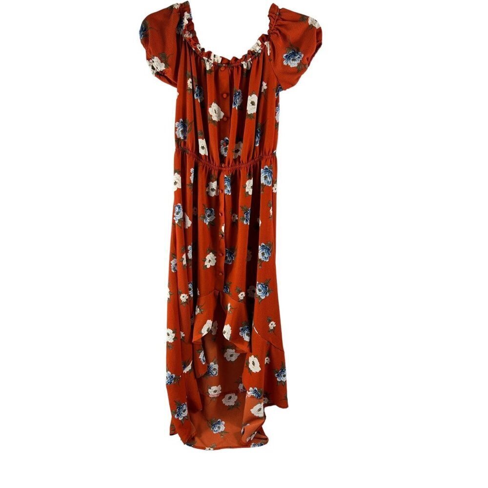 Rue 21 Dark Orange Ruffle Edge Long Dress